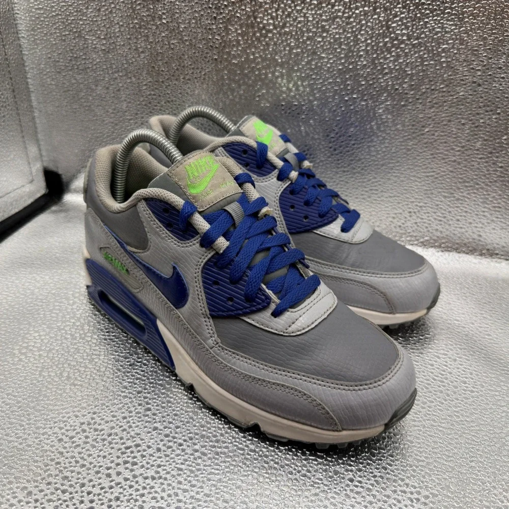 Size 6.5Y Nike Air Max 90 Kids Grey Blue Green Good 724821-005 Sneaker